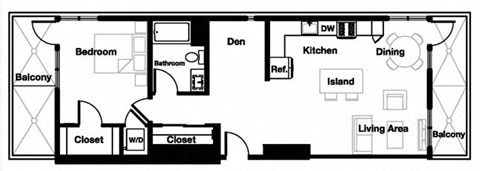 1 bed 1 bath 1S Floor Plan  | 890 Sq. Ft.at L Seven, San Francisco, 94103