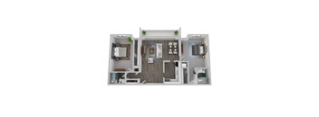 2 Bed 2 Bath Floor Plan | 1,250 Sq. Ft. at The Rays at Vegas Towers Apartments, Las Vegas, Nevada 89119