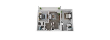 2 Bed 2 Bath Floor Plan | 1,000 Sq. Ft. at The Rays at Vegas Towers Apartments, NV 89119