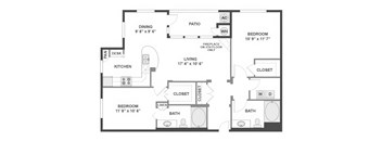2 bed 2 bath A Floor Plan | 1,115 Sq. Ft. at The Kitt at Warner Center Apartments, Woodland Hills, CA, 91303