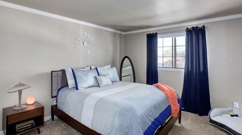 the view of a bedroom with a bed and a window at 2000 Lake Washington Apartments, Renton, 98056