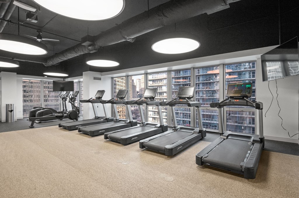 Cardio equipment in the Fitness Center at Shoreham and Tides Apartments, Chicago, IL