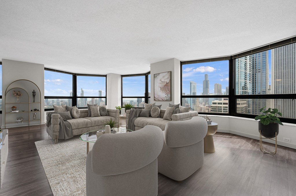 Plank-Style Flooring in Living Space at North Harbor Tower in Chicago, IL