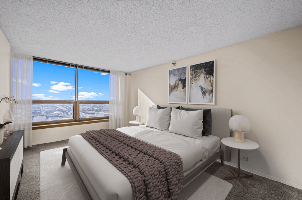 Plush bedroom carpeting at Presidential Towers in Chicago IL