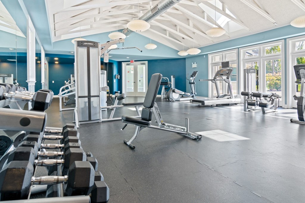 Plenty of muscle equipment at Rosemont Square Apartments, Randolph, 02368