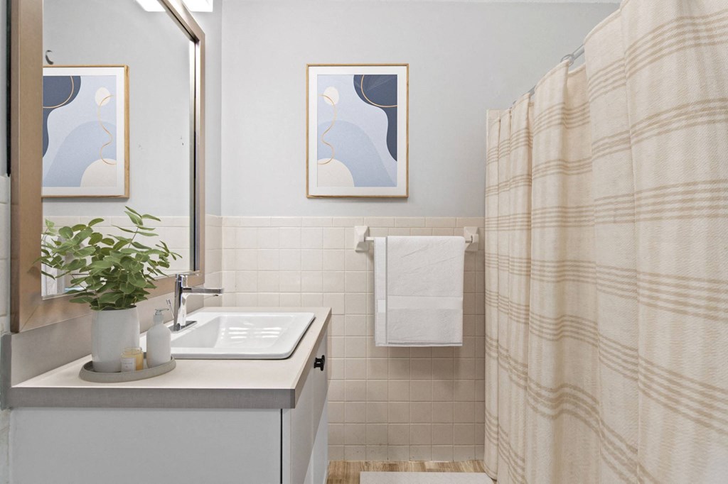 Large bathroom vanity at Rosemont Square Apartments, Massachusetts