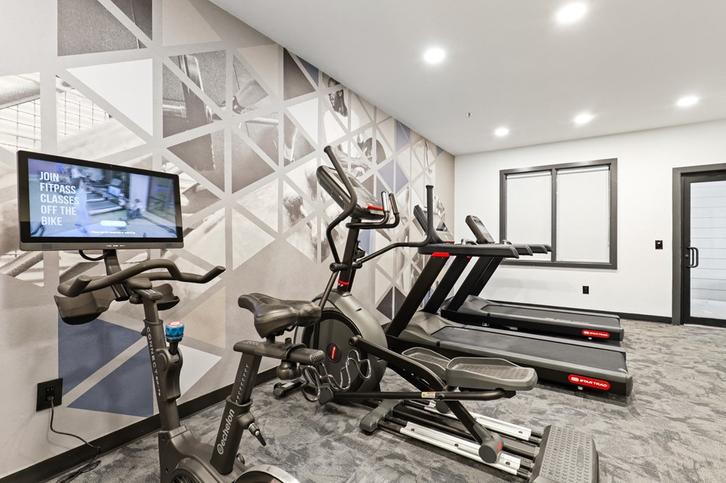 Cardio equipment in the Fitness Center at Switchback on Platte Apartments, Colorado, 80120