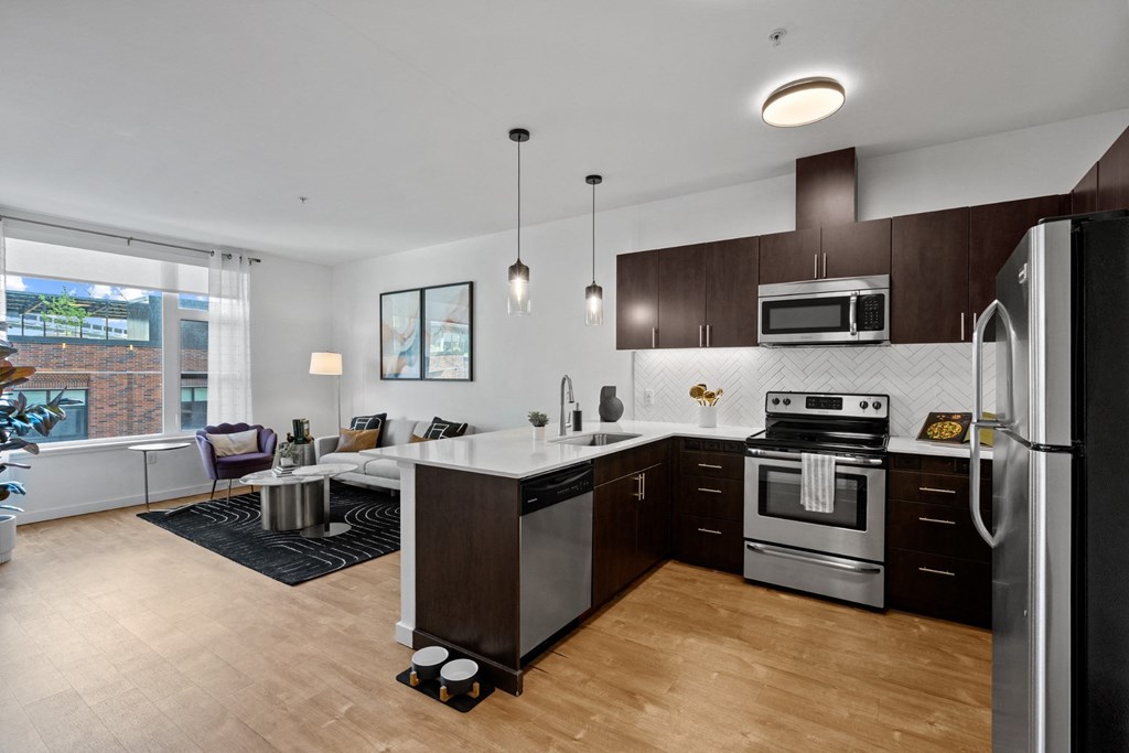 Open Concept Kitchen and Living Room at The Parker Apartments in Portland, OR 97209