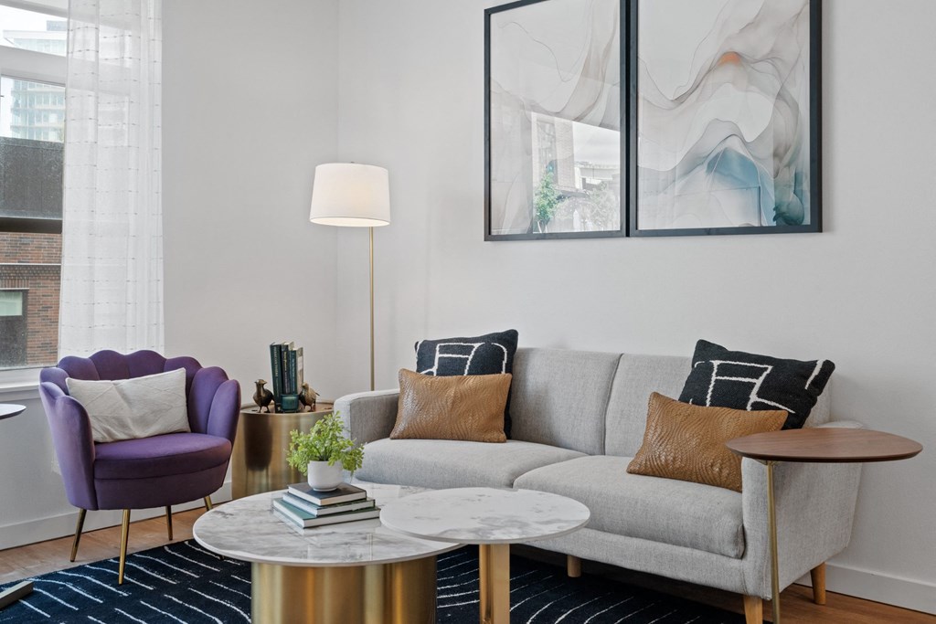 Living Room Couch at The Parker Apartments in Portland, OR 97209