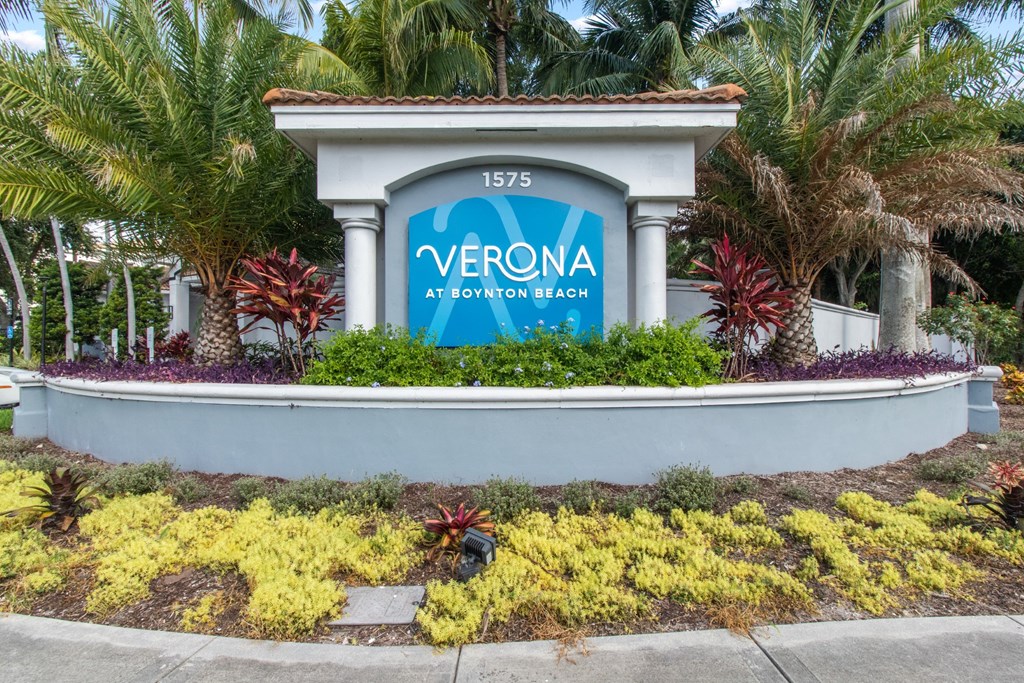 Entrance sign at Verona at Boynton Beach Apartments in Boynton Beach, FL 33426