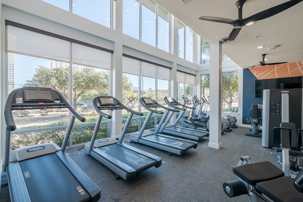 Cardio Equipment in the Fitness Center at Abstract at Design District in Dallas TX, 75207