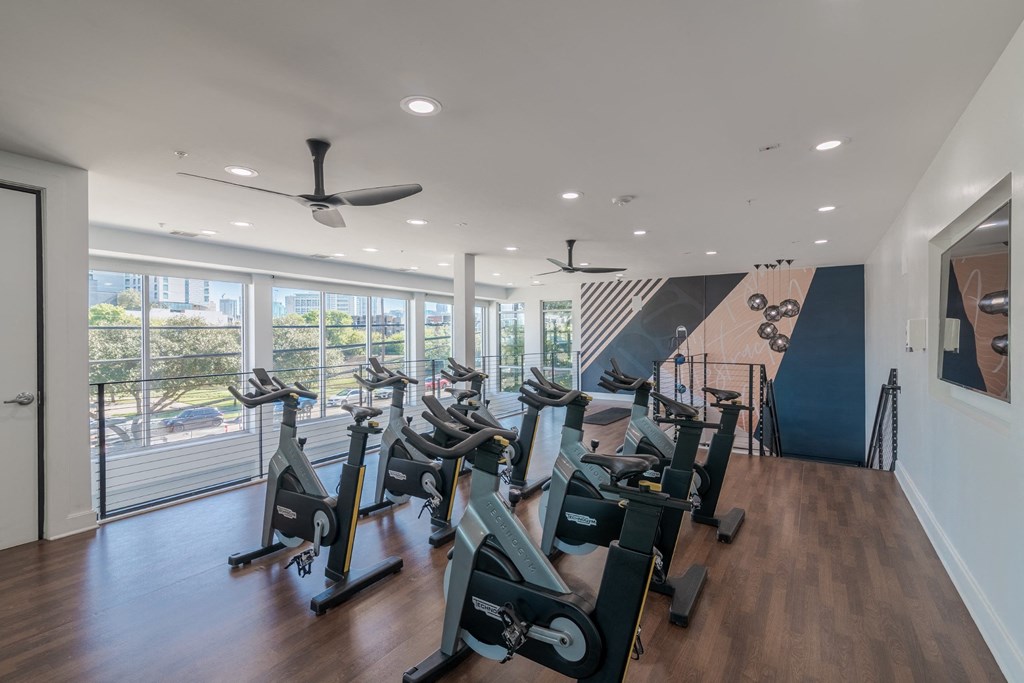 Private Cycle Room in the Fitness Center at Abstract at Design District in Dallas TX, 75207