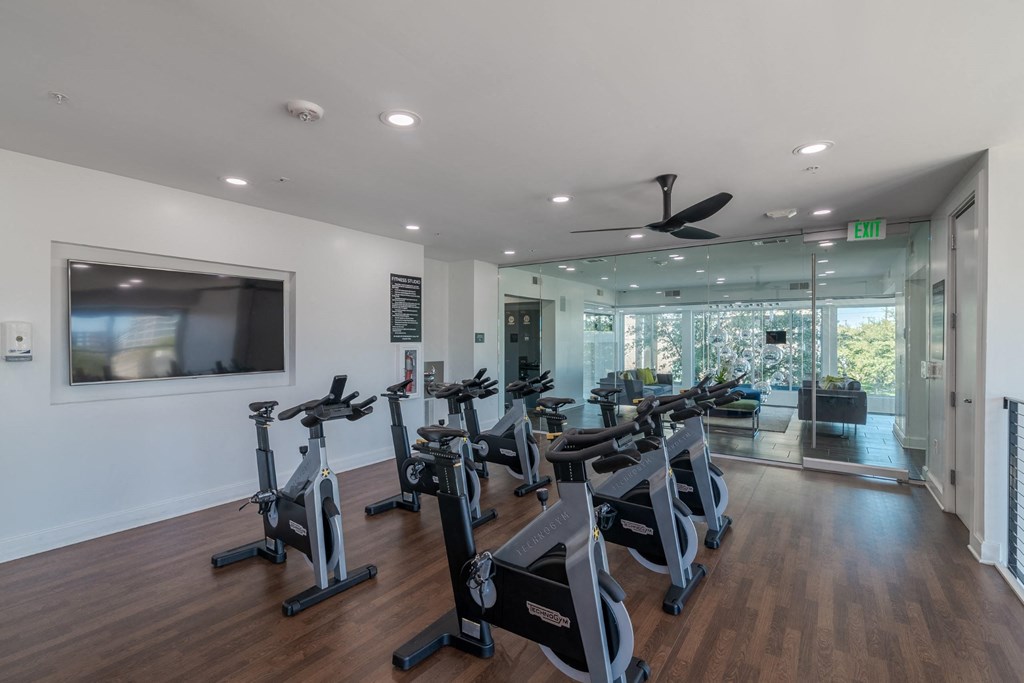 Private Cycle Room in the Fitness Center at Abstract at Design District in Dallas TX, 75207