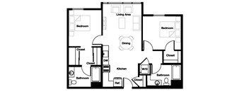 2 bed 2 bath 2A Floor Plan | 977 Sq. Ft. at L Seven, California, 94103