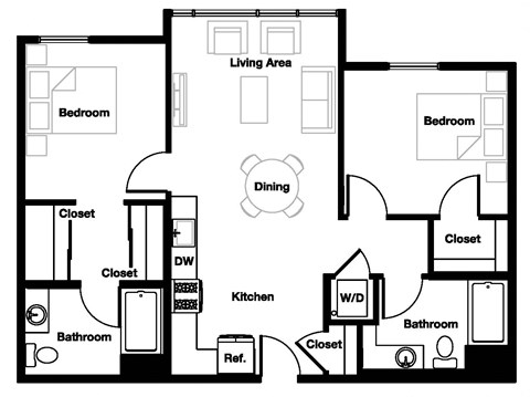 2 bed 2 bath 2A Floor Plan | 977 Sq. Ft. at L Seven, California, 94103