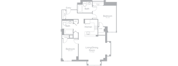 B6 Two Bedroom Two Bath Floor Plan | 1,181 Sq. Ft. at Amelia, Massachusetts