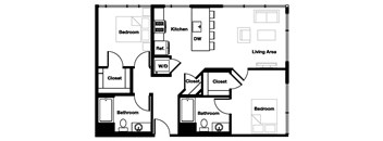 2 bed 2 bath 2D - 2D AHP Floor Plan | 986-1,059 Sq. Ft. at L Seven, California, 94103