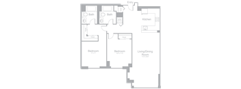 B1 Two Bedroom Two Bath Floor Plan | 1,059 Sq. Ft.  at Amelia, Massachusetts, 02169