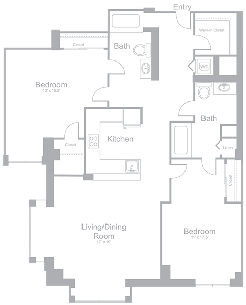 B7 Two Bedroom Two Bath Floor Plan | 1,261 Sq. Ft. at Amelia, Quincy