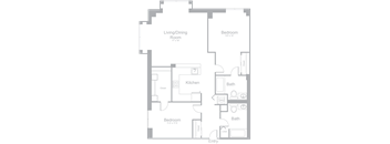 B2 Two Bedroom Two  Bath Floor Plan | 1,081 Sq. Ft. at Amelia, Quincy, MA, 02169