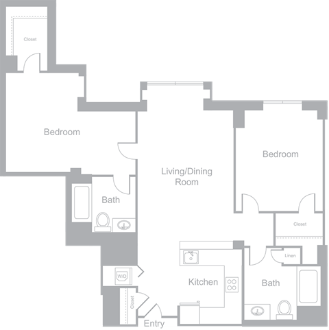B3 Two Bedroom Two Bath Floor Plan | 1,094 Sq. Ft. at Amelia, Quincy, MA