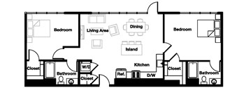 2 bed 2 bath  2M Floor Plan | 1,267 Sq. Ft. at L Seven, California