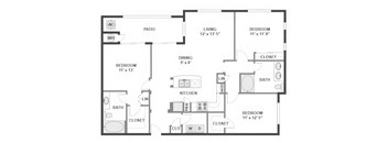 3 bed 2 bath Floor Plan | 1,375 Sq. Ft. at The Kitt at Warner Center Apartments, Woodland Hills, CA