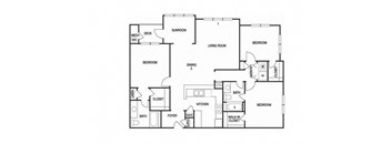 3 Bed 2 Bath Floor Plan at Willowest in Lindbergh, Atlanta