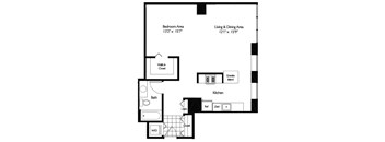 1 Bed 1 Bath Floor Plan | 810 Sq. Ft. at Shoreham and Tides, IL, 60601