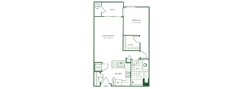 1 Bed  1 Bath Floor Plan | 874 Sq. Ft. at Sorrel at Warner Center, Woodland Hills, CA, 91367