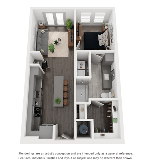 A1 Floor Plan | 667 Sq. Ft. at Abstract at Design District, Dallas, Texas