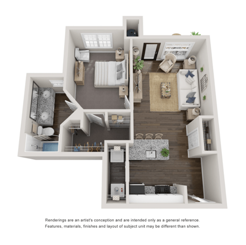1 Bed 1 Bath Floor Plan | 573 Sq. Ft. 1 Bed 1 Bath Floor Plan | 573 Sq. Ft. at Willowest in Collier Hills, Atlanta, Georgia