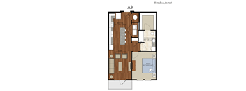 A3 Floor Plan | 728 Sq. Ft. at Abstract at Design District, Texas