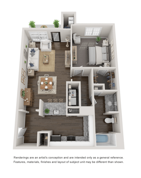 1 Bed 1 Bath Floor Plan | 759 Sq. Ft. 1 Bed 1 Bath Floor Plan | 759 Sq. Ft. at Willowest in Collier Hills, Atlanta, GA