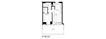 A black and white image of a floor plan for a one bedroom apartment.