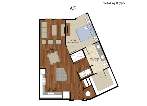 A5 Floor Plan | 790 Sq. Ft. at Abstract at Design District, Dallas, 75207