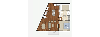 A6 Floor Plan | 916 Sq. Ft. at Abstract at Design District, Dallas, Texas