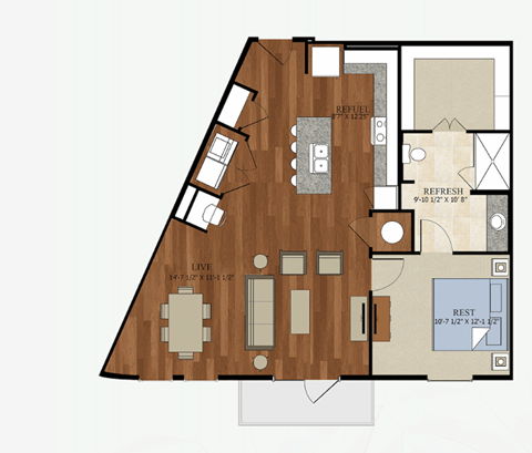 A6 Floor Plan | 916 Sq. Ft. at Abstract at Design District, Dallas, Texas