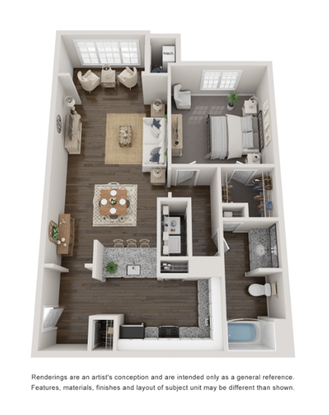 1 Bed 1 Bath Floor Plan | 819 Sq. Ft. 1 Bed 1 Bath Floor Plan | 819 Sq. Ft. at Willowest in Collier Hills, Atlanta
