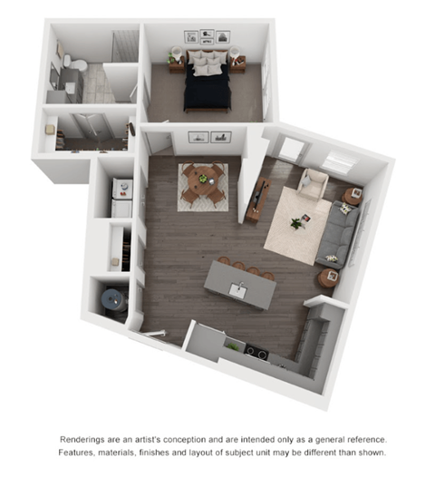 A9 Floor Plan| 904 Sq. Ft. at Abstract at Design District, Dallas