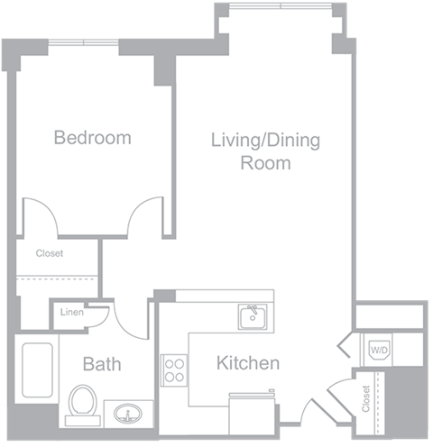 A4 One Bedroom One Bath Floor Plan | 791 Sq. Ft. at Amelia, MA, 02169