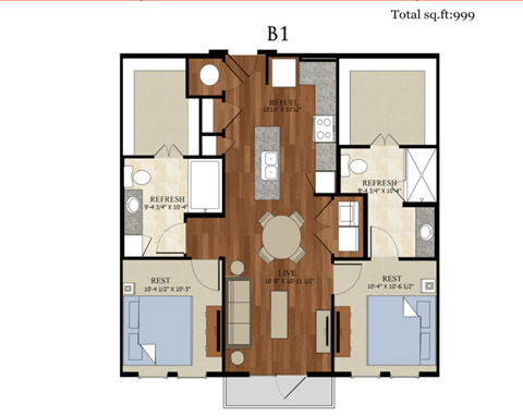 B1 Floor Plan | 999 Sq. Ft. at Abstract at Design District, Dallas