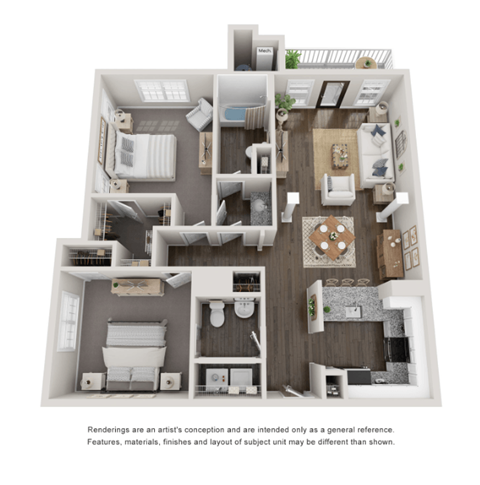 2 Bed 1.5 Bath Floor Plan | 1,121 Sq. Ft. 2 Bed 1.5 Bath Floor Plan | 1,121 Sq. Ft. at Willowest in Collier Hills, Georgia