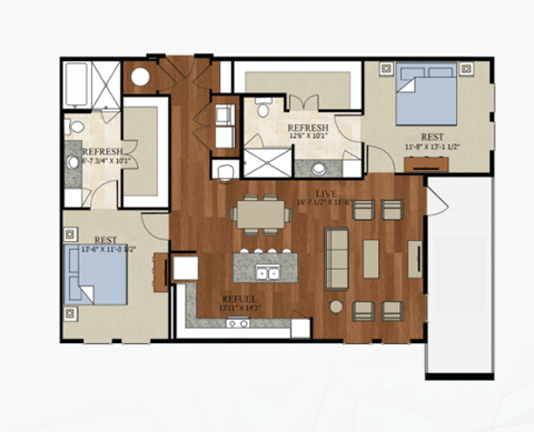 B3 Floor Plan | 1,277 Sq. Ft. at Abstract at Design District, Dallas, TX, 75207