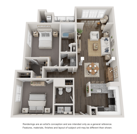 2 Bed 1.5 Bath Floor Plan | 1,032 Sq. Ft. 2 Bed 1.5 Bath Floor Plan | 1,032 Sq. Ft. at Willowest in Collier Hills, Atlanta