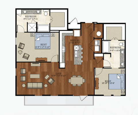 B4 Floor Plan | 1,498 Sq. Ft. at Abstract at Design District, Dallas, Texas