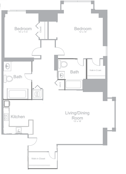 B5 2 Bed 2 Baths Floor Plan | 1,134 Sq. Ft.  at Amelia, Quincy, Massachusetts