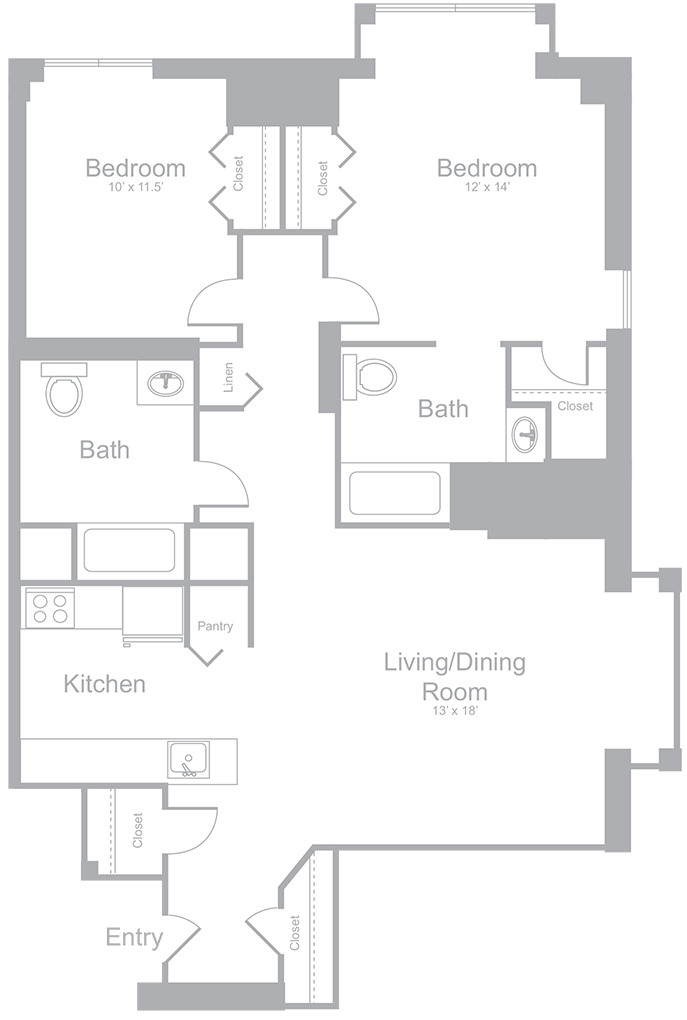 B5 Two Bed Two Baths Floor Plan | 1,134 Sq. Ft. at Amelia, Quincy, MA