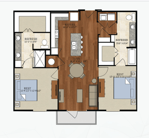 B6 Floor Plan | 1,117 Sq. Ft. at Abstract at Design District, Dallas, Texas