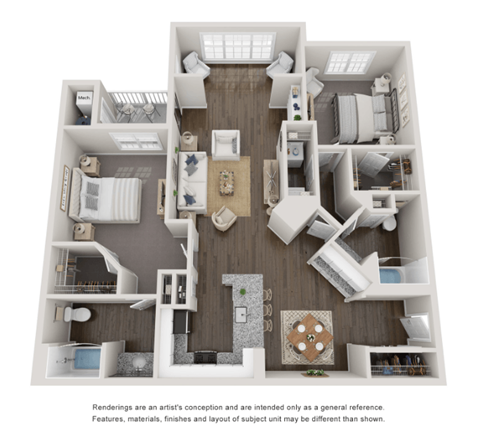 2 Bed 2 Bath Floor Plan | 1,260 Sq. Ft. 2 Bed 2 Bath Floor Plan | 1,260 Sq. Ft. at Willowest in Collier Hills, Atlanta, Georgia